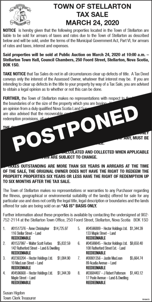Postponed Tax Sale